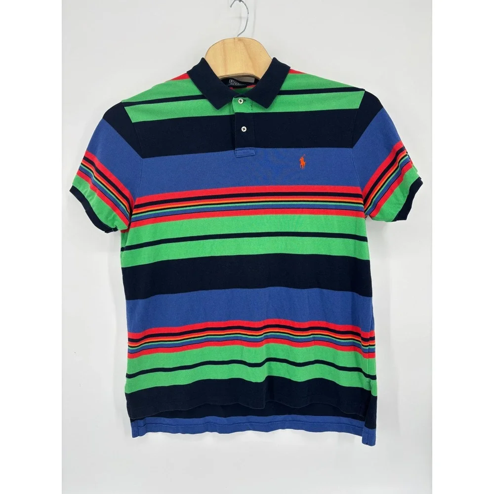Polo Ralph Lauren Mens XXL Custom Fit Multi Color Striped Short Sleeve Polo